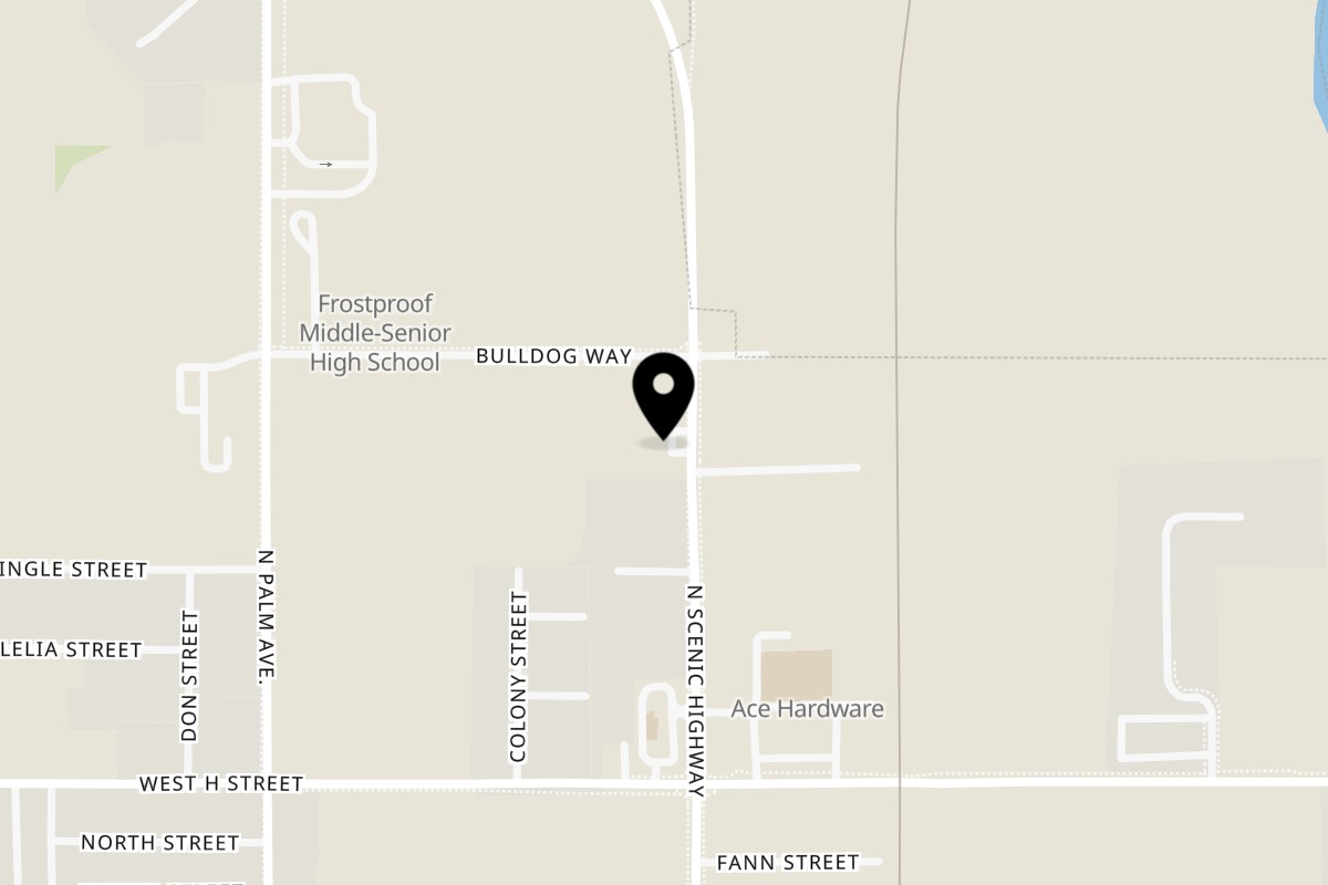 Map showing the location of Frostbite Ice Cream & More on 801 N Scenic Hwy in Frostproof